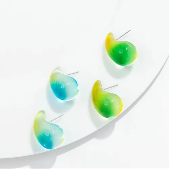 ◾️Transparent BlueYellow Resin Waterdrop Earrings - Picture 12 of 13